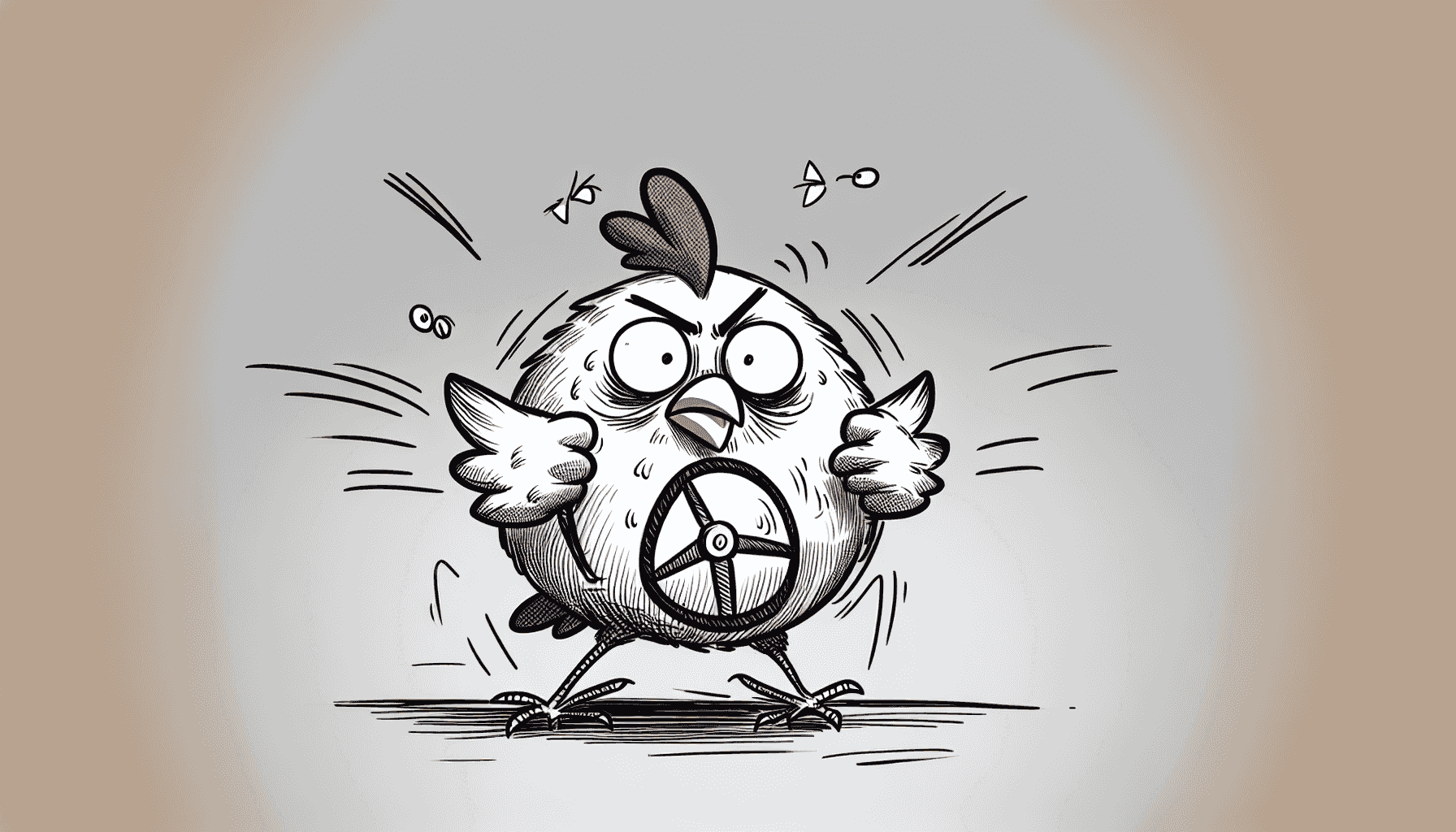 Cartoon chicken with steering wheel
