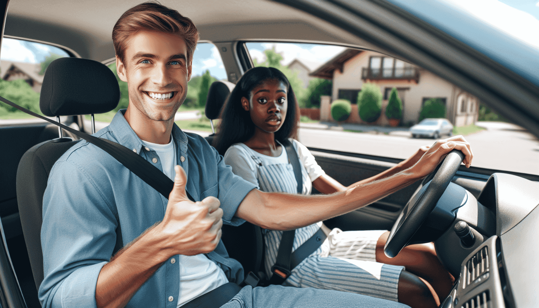Driving instructor with student